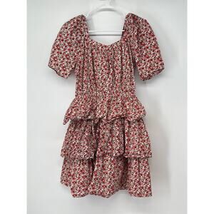 Indigo Rose Tiered Floral Cotton Midi Dress Size M Cottage Peasant‎ Milkmaid